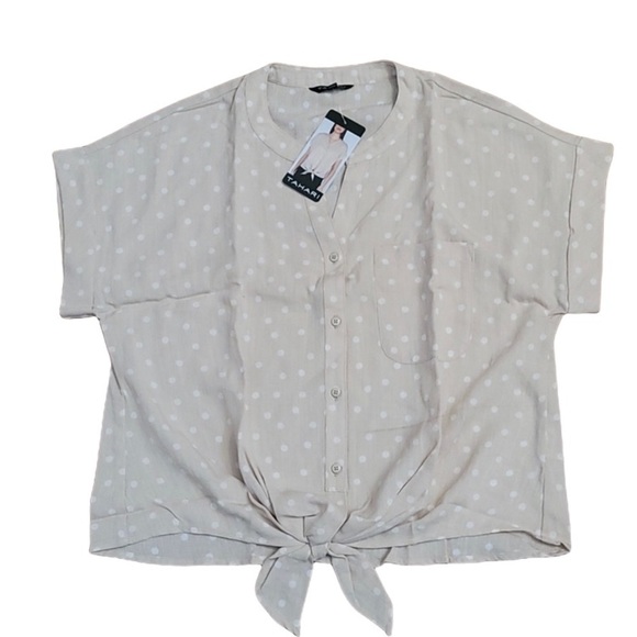 Nwt TAHARI button up tie front top - Picture 1 of 4